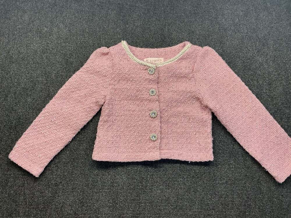 Biscotti Collezioni Pink Tweed Jacket with Pearl Trim and Rhinestone Buttons